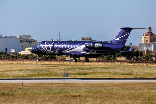 Luqa, Malta - May 20, 2026: Air Libya Bombardier CRJ-200LR (CL-600-2B19) (REG: 5A-LHR) arriving from Benghazi, Libya.