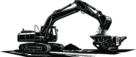 excavator construction machine isolated on white background digging earth at construction site with heavy equipment bucket and industrial machinery concept © Jahidul