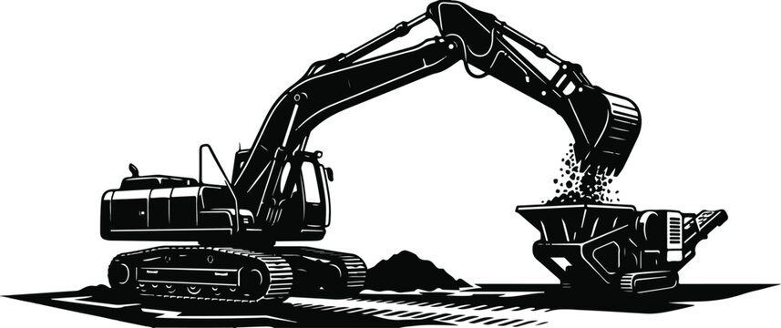 excavator construction machine isolated on white background digging earth at construction site with heavy equipment bucket and industrial machinery concept