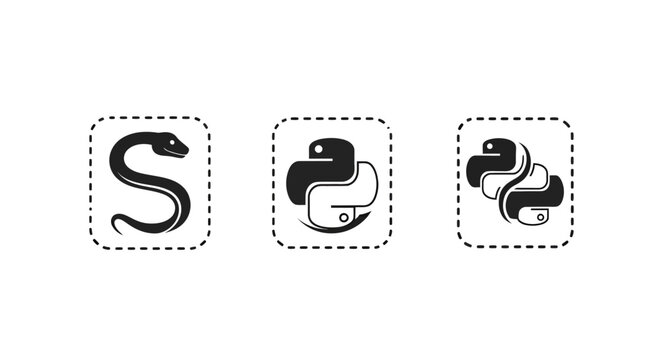 Minimalist Black and White Python Logo Icons Set.
