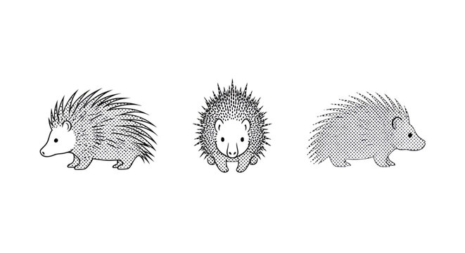 Illustrated echidnas in three different cute poses.