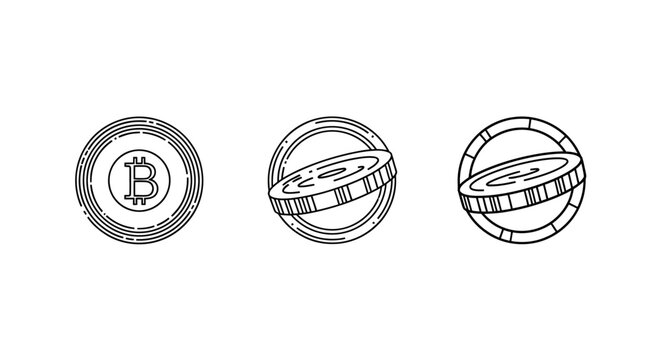 Detailed illustration of cryptocurrency coins with bitcoin symbol.