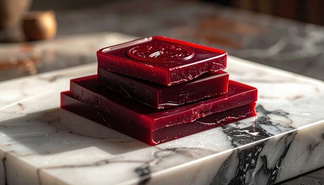 Stack of Rich Red Decorative Sealing Wax Blocks with Embossed Circular Designs