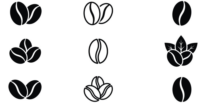 Collection of nine stylized coffee bean icons with single origin silhouette collection beverage