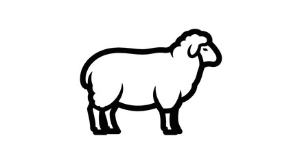 Obraz premium Minimalist sheep vector icon, black and white farm animal line art, simple woolly ewe silhouette for organic branding and textile logos