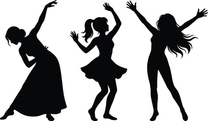 Black silhouette of three ballet dancers performing arabesque and pirouette poses ballet pose © MSTMOMOTAJ