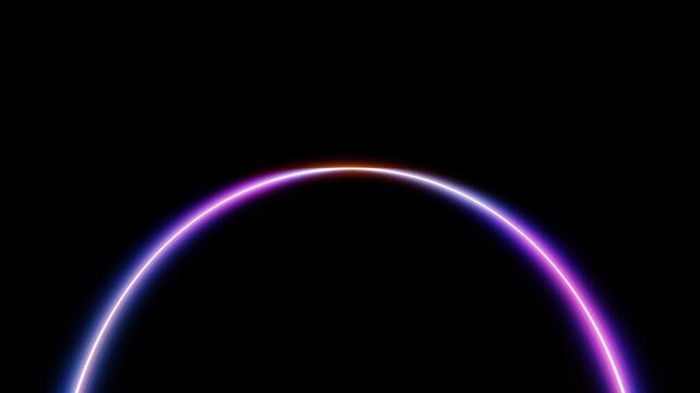 Horizontal 3D abstract technology digital science halo arc glow neon loop animation futuristic spectrum light energy curve wave cyber space black background gradient luminous plasma quantum innovation