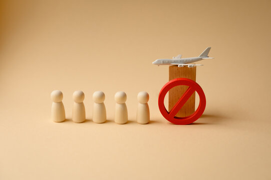 A conceptual mockup for a passenger flight cancellation. A no fly sign