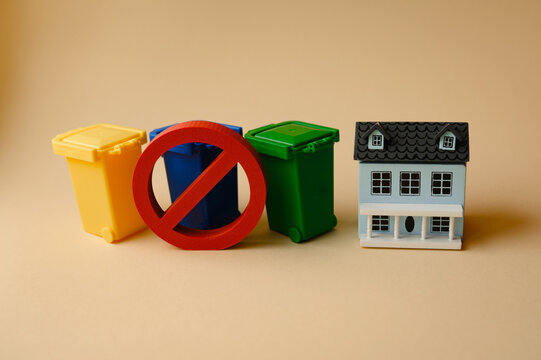 Conceptual background for waste sorting, trash, and home containers for sorting. Trash bins