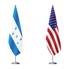 Honduras and United States flags on flagpoles for official ceremonies and meetings, transparent background vector © gladder