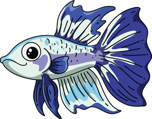 Fototapeta premium Cute cartoon betta fish isolated on white background