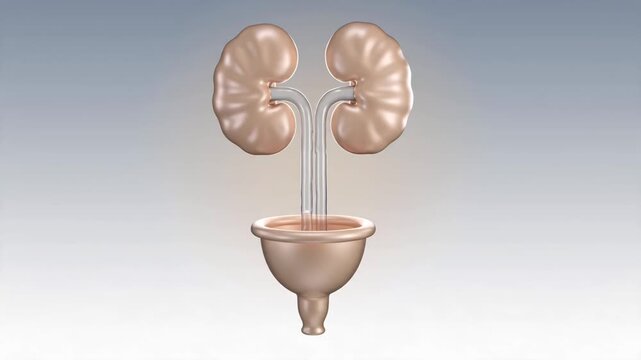 3D Rendered Animation of Human Kidneys Filtering Waste and Producing Urine, Illustrating the Urinary
