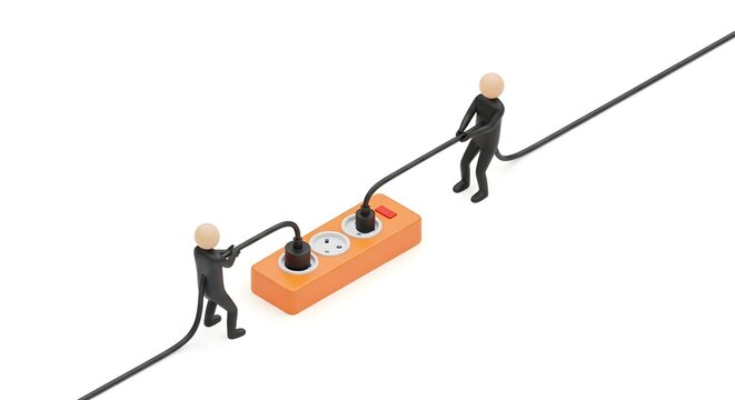 Characters unplugging cords from a power strip