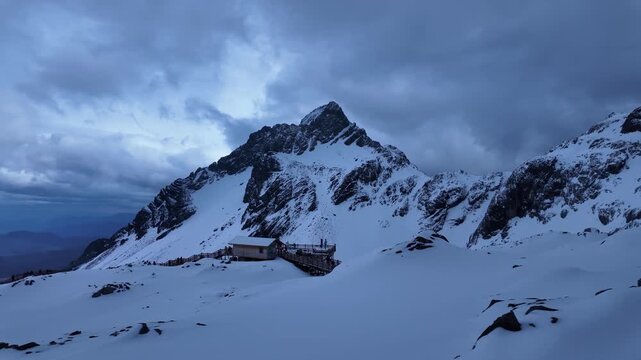 Majestic Jade Dragon Snow Mountain rises over Lijiang in Yunnan, China.