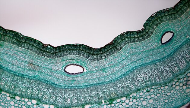 microscopic natural plant tissue section containing stomata and copyspace space