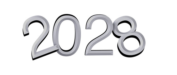 2028 in stylized silver metallic font on white, perfect for new year greetings and future © vegefox.com