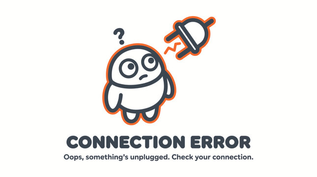 Confused mascot looking at unplugged power cable for connection error