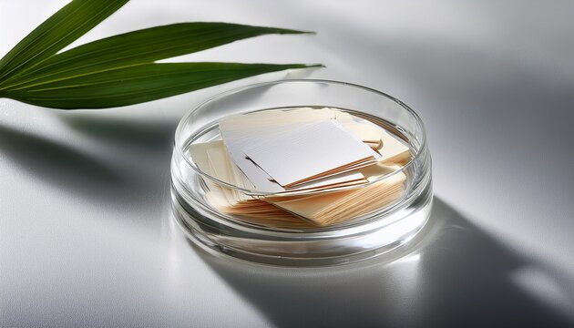 perfume tester strips with blotter paper in a clean glass container for fragrance oil sampling