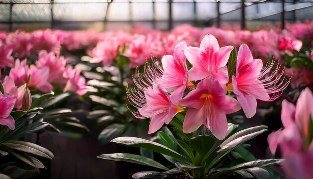 blooming pink azalias flowers azalia flowers in a greenhouse