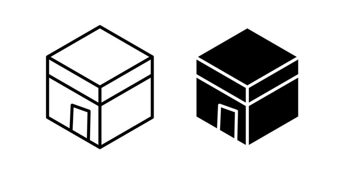Kaaba icon in outline and solid style, isolated on white background. Ideal for Islamic, religious, and travel features in mobile and web design.