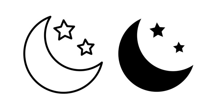 Night icon in outline and solid style, isolated on white background. Perfect for dark mode, sleep tracking, and weather features in mobile and web design