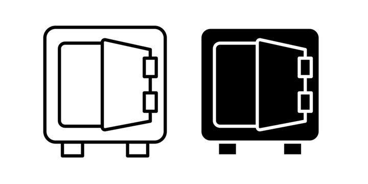 Open safe icon in outline and solid style, isolated on white background. Perfect for banking, security, and valuables storage features in mobile and web design.