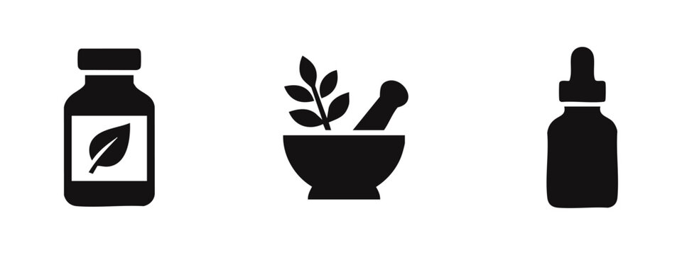 Natural Herbal Medicine Icons for Homeopathy Supplements and Apothecary