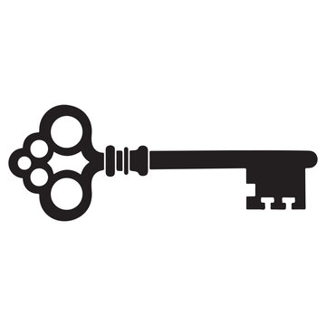 Antique key isolated on white background vector illustration ancient ornate skeleton key with intricate bow and bit silhouette.