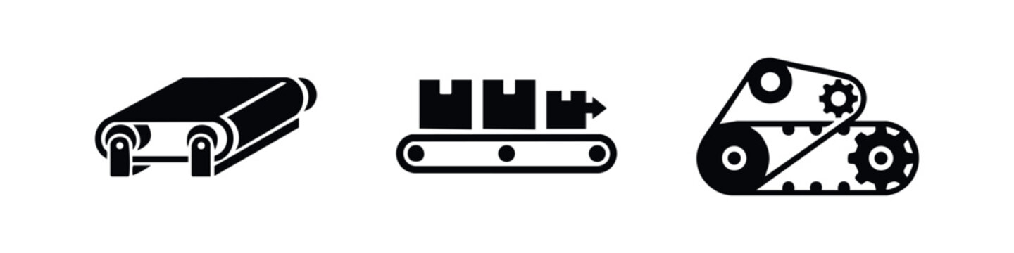 Industrial Conveyor Belt Icons for Manufacturing Logistics and Production Line