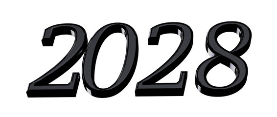 2028 year in black 3D style, perfect for new year greetings or futuristic concepts. White background © vegefox.com