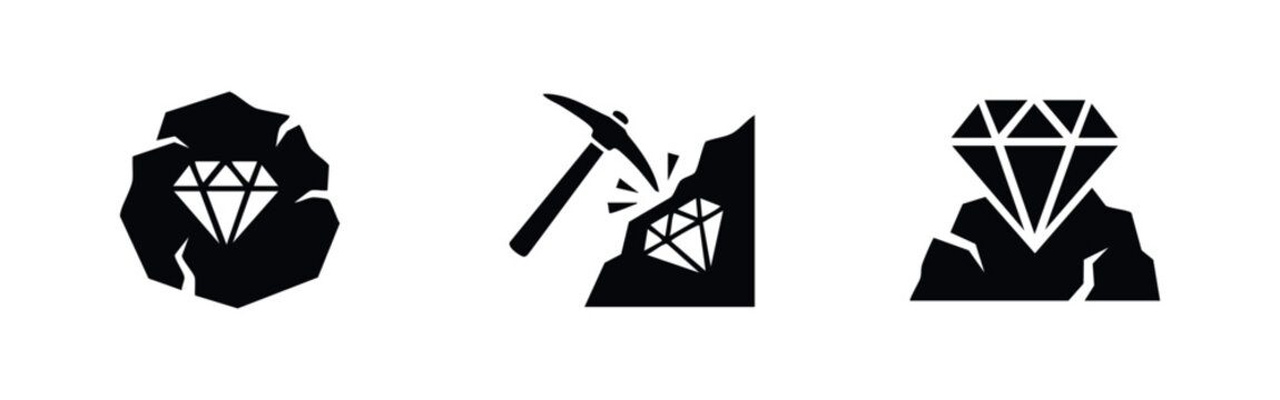 Diamond Mining Icons Set