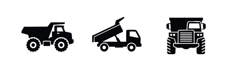 Industrial Heavy Truck Icons Including Dump Truck and Dumper Views © Lili