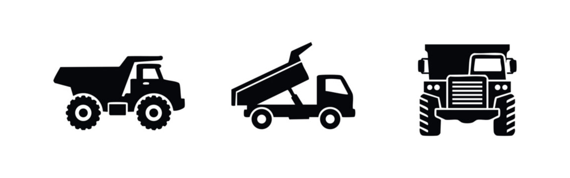 Industrial Heavy Truck Icons Including Dump Truck and Dumper Views