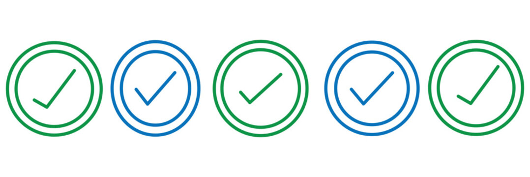 Check box icon with correct, accept checkmark icons tick box checked. Approve symbol. Check mark icon vector design. Blue check mark icon. Blue tick and cross symbol. Set Vector check cross icon. 
