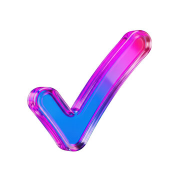 A large blue and pink check mark symbol