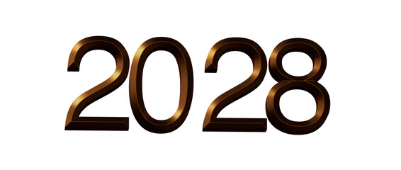 Bold metallic 2028 number design on a white background, perfect for new year greetings and announcem © vegefox.com