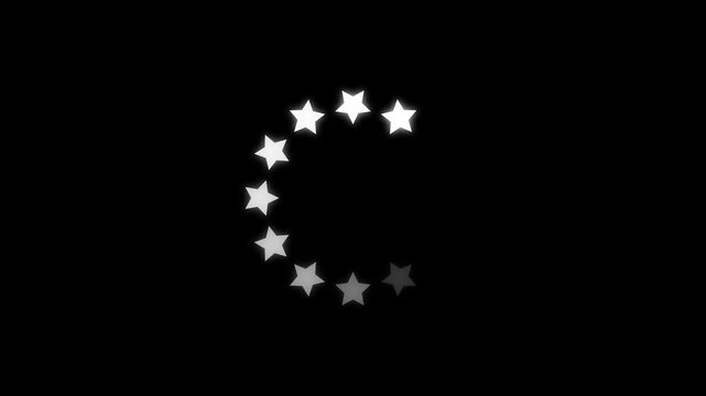 Star loading animation with spinning wheel icon and circular buffering progress design on transparent alpha background, seamless waiting indicator loop for app interface, and download status display