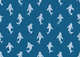Fototapeta premium Abstract blue fish with patterns seamless pattern background. Vector illustration art backdrop
