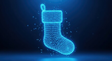 Obraz premium A blue glowing christmas stocking made of lines and dots