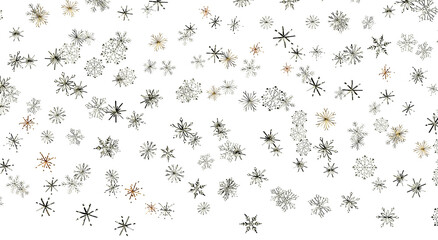 Falling snowflakes on a white background, perfect for winter designs and seasonal greetings. © vegefox.com