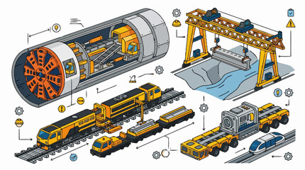 Tunnel Boring Machine and Construction Equipment Illustration. © pras
