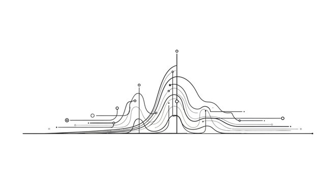 Abstract data visualization with lines and circles on white background