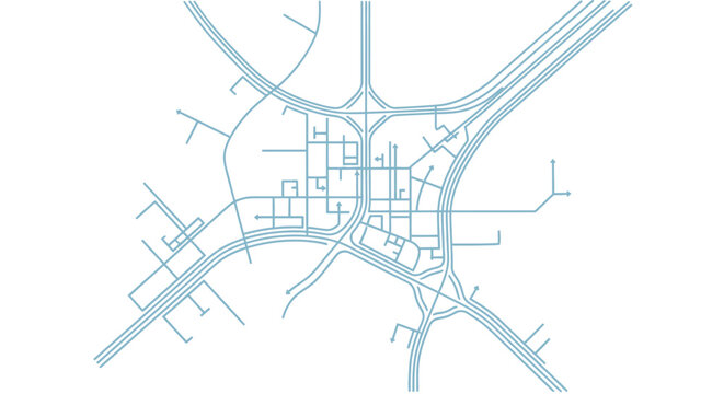 Minimalist blue city map with road network and urban intersections