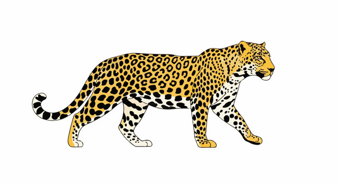 A stylized leopard walks with a white background