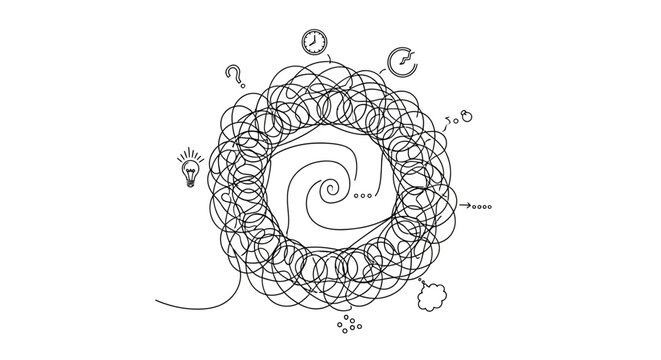 Conceptual illustration of complex problem solving and creative thinking process.