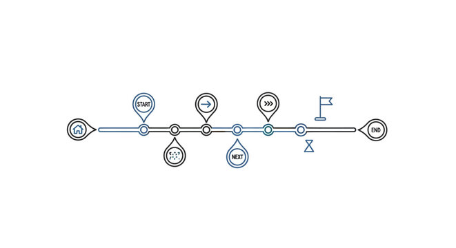 Minimalist project timeline roadmap infographic with milestones and start-end points