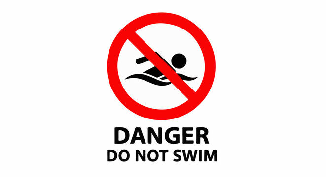 A red circle with a diagonal line over a swimmer icon