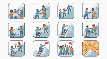 Fototapeta premium Teamwork and Business Success Concept Icons Set for Goal Achievement