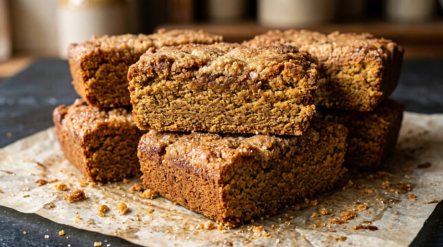 Traditional Grasmere Gingerbread &ndash; Close-Up of Classic Cumbrian Chewy Spiced Ginger Traybake