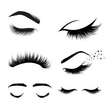 Cosmetic set of different eyelash extensions and shaped eyebrow stencils for microblading and makeup salons.
